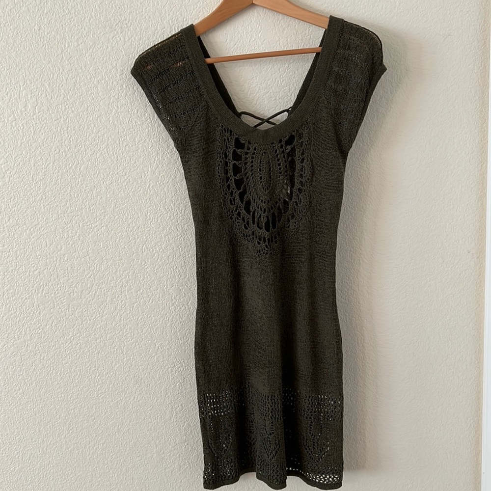 Arden B Olive Green Crochet Dress / Coverup Women’s Small